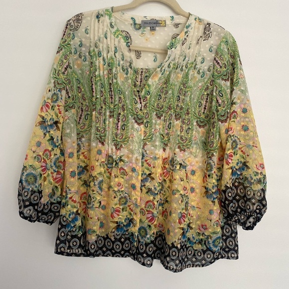 Figueroa & Flower Anthropology Blouse Top Womens PL Artsy Sheer Whimsical Boho - Picture 1 of 14